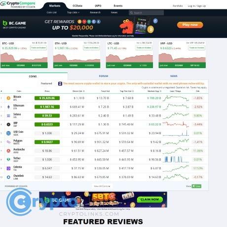 Cryptocompare crypto market data dashboard overview example 2